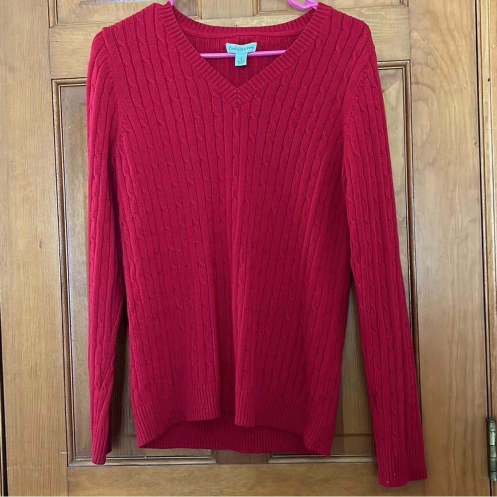 Croft & Barrow Red V-Neck Cable Knit Sweater perfect for Valentines Day
